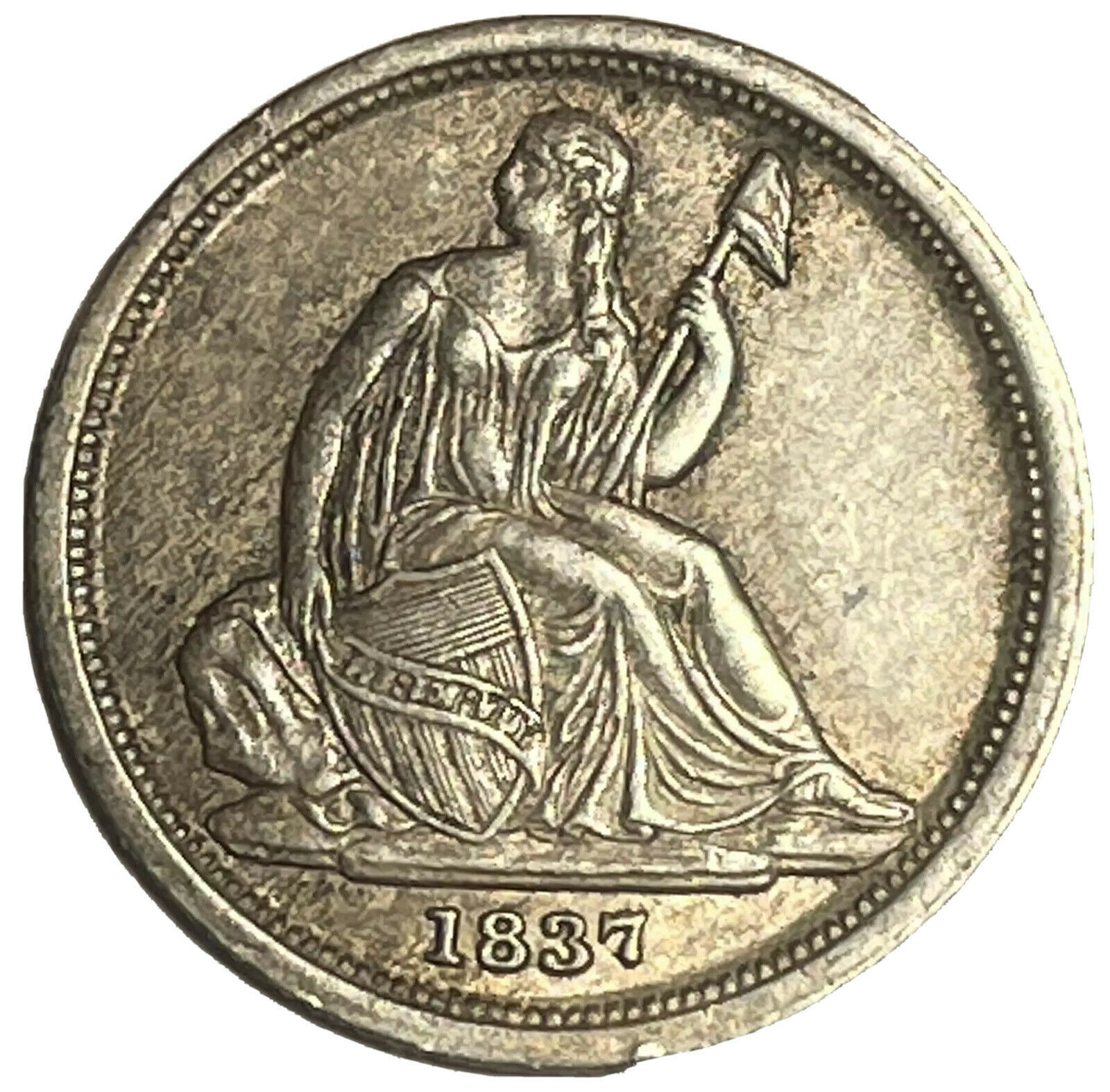 1837 Seated Liberty Dime No Stars Front